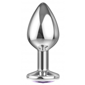 Большая серебристая анальная пробка Diamond Purple Sparkle Large с фиолетовым кристаллом - 8 см. - Lola Games - купить с доставкой в Копейске