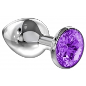 Большая серебристая анальная пробка Diamond Purple Sparkle Large с фиолетовым кристаллом - 8 см. - Lola Games - купить с доставкой в Копейске