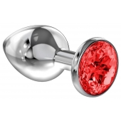 Большая серебристая анальная пробка Diamond Red Sparkle Large с красным кристаллом - 8 см. - Lola Games - купить с доставкой в Копейске