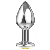 Большая серебристая анальная пробка Diamond Yellow Sparkle Large с жёлтым кристаллом - 8 см. - Lola Games - купить с доставкой в Копейске