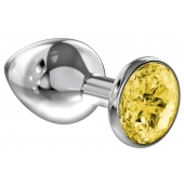 Большая серебристая анальная пробка Diamond Yellow Sparkle Large с жёлтым кристаллом - 8 см. - Lola Games - купить с доставкой в Копейске