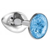 Малая серебристая анальная пробка Diamond Light blue Sparkle Small с голубым кристаллом - 7 см. - Lola Games - купить с доставкой в Копейске