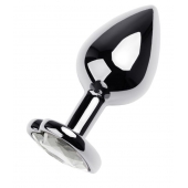 Серебристая анальная пробка с прозрачным кристаллом-сердцем - 8 см. - ToyFa - купить с доставкой в Копейске