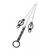 Черно-серебристые зажимы для сосков с кольцом для пениса TOYFA Metal - ToyFa - купить с доставкой в Копейске