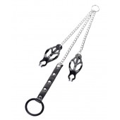 Черно-серебристые зажимы для сосков с кольцом для пениса TOYFA Metal - ToyFa - купить с доставкой в Копейске