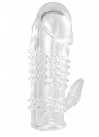 Прозрачная гелевая насадка с шипами и клиторальным отростком - 13 см. - Toyfa Basic - в Копейске купить с доставкой
