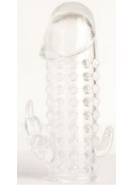 Гелевая прозрачная насадка с 2 отростками - 13 см. - Toyfa Basic - в Копейске купить с доставкой