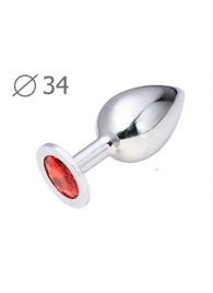 Коническая серебристая анальная втулка с красным кристаллом - 8,2 см. - Anal Jewelry Plug - купить с доставкой в Копейске