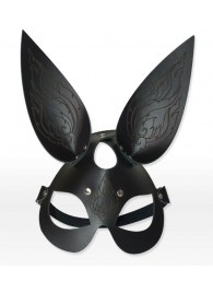 Чёрная кожаная маска с длинными ушками и эффектом тату - Sitabella - купить с доставкой в Копейске