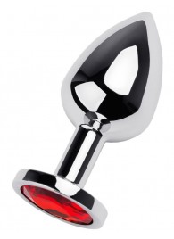 Серебристая коническая анальная пробка с красным кристаллом - 8 см. - ToyFa - купить с доставкой в Копейске