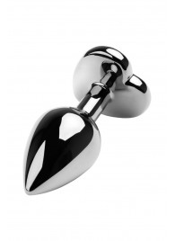 Серебристая коническая анальная пробка с красным кристаллом-сердечком - 7 см. - ToyFa - купить с доставкой в Копейске