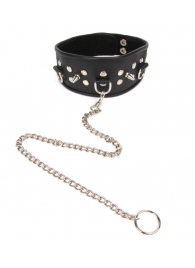 Черный ошейник с шипами и металлическим поводком-цепочкой - Notabu - купить с доставкой в Копейске
