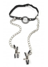 Кляп, соединенный цепочкой с клипсами для сосков - Pipedream - купить с доставкой в Копейске