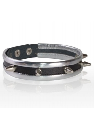 Серебристо-черный узкий ошейник с шипами - Sitabella - купить с доставкой в Копейске