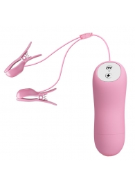 Нежно-розовые зажимы на соски с вибрацией и электростимуляцией - Baile - купить с доставкой в Копейске