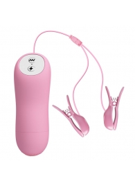 Нежно-розовые зажимы на соски с вибрацией и электростимуляцией - Baile - купить с доставкой в Копейске
