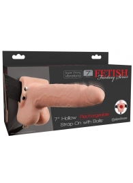 Телесный перезаряжаемый вибрострапон 7  Hollow Rechargeable Strap-on with Balls - 20,3 см. - Pipedream - купить с доставкой в Копейске