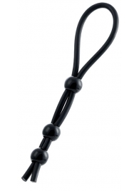 Черное лассо на пенис с тремя бусинами - A-toys - в Копейске купить с доставкой