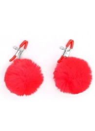 Зажимы для сосков с красным пушком - Notabu - купить с доставкой в Копейске