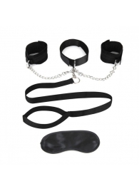 Чёрный ошейник с наручниками и поводком Collar Cuffs   Leash Set - Lux Fetish - купить с доставкой в Копейске