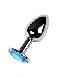 Серебристая конусовидная анальная пробка с голубым кристаллом - 7 см. - ToyFa - купить с доставкой в Копейске