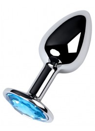 Серебристая конусовидная анальная пробка с голубым кристаллом - 7 см. - ToyFa - купить с доставкой в Копейске