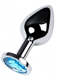 Серебристая конусовидная анальная пробка с голубым кристаллом - 8 см. - ToyFa - купить с доставкой в Копейске