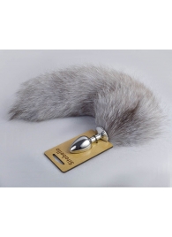 Серебристая анальная пробка с натуральным хвостиком - Sitabella - купить с доставкой в Копейске