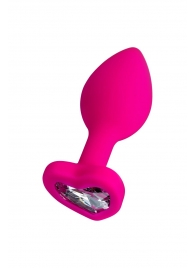 Розовая анальная втулка Diamond Heart с прозрачным кристаллом - 7 см. - ToyFa - купить с доставкой в Копейске