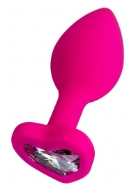 Розовая анальная втулка Diamond Heart с прозрачным кристаллом - 8 см. - ToyFa - купить с доставкой в Копейске