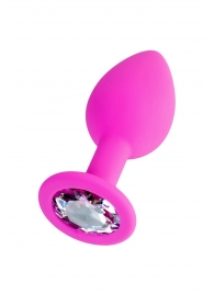 Розовая анальная втулка Brilliant с прозрачным кристаллом - 7 см. - ToyFa - купить с доставкой в Копейске