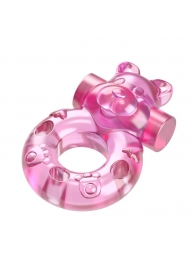 Розовое эрекционное виброкольцо на пенис Pink Bear - Baile - в Копейске купить с доставкой