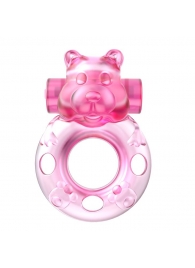 Розовое эрекционное виброкольцо на пенис Pink Bear - Baile - в Копейске купить с доставкой