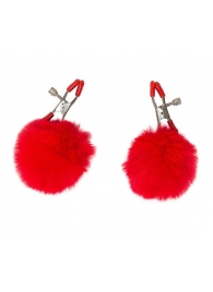 Зажимы на соски Angelic с красными меховыми шариками - Lola Games - купить с доставкой в Копейске