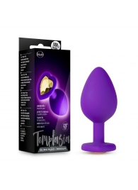 Фиолетовая анальная пробка Bling Plug Medium с золотистым стразом - 8,3 см. - Blush Novelties - купить с доставкой в Копейске