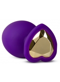 Фиолетовая анальная пробка Bling Plug Large с золотистым стразом - 9,5 см. - Blush Novelties - купить с доставкой в Копейске