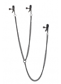Черные зажимы на соски и клитор на цепочке DELUXE NIPPLE   CLIT CLAMPS - Dream Toys - купить с доставкой в Копейске