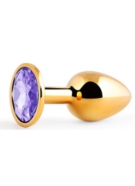 Золотистая анальная пробка с фиолетовым стразом - 7,2 см. - Anal Jewelry Plug - купить с доставкой в Копейске