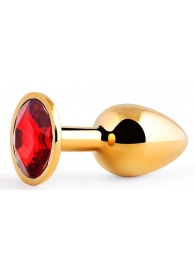 Золотистая анальная пробка с красным стразом - 7,2 см. - Anal Jewelry Plug - купить с доставкой в Копейске