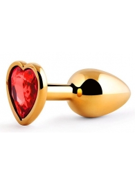 Золотистая анальная пробка с красным стразом-сердечком - 7 см. - Anal Jewelry Plug - купить с доставкой в Копейске