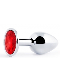 Серебристая анальная пробка с красным стразом - 7,2 см. - Anal Jewelry Plug - купить с доставкой в Копейске