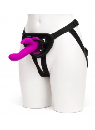 Лиловый страпон Rechargeable Vibrating Strap-On Harness Set - 17,6 см. - Happy Rabbit - купить с доставкой в Копейске