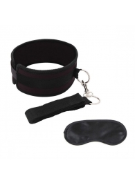 Черный ошейник с длинным поводком Collar and Leash Set - Lux Fetish - купить с доставкой в Копейске
