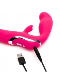 Ярко-розовый безремневой страпон Rechargeable Vibrating Strapless Strap-On - Happy Rabbit - купить с доставкой в Копейске