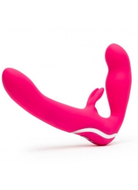 Ярко-розовый безремневой страпон Rechargeable Vibrating Strapless Strap-On - Happy Rabbit - купить с доставкой в Копейске