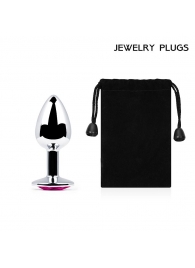 Серебристая анальная пробка с малиновым кристаллом - 7,2 см. - Anal Jewelry Plug - купить с доставкой в Копейске
