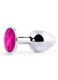 Серебристая анальная пробка с малиновым кристаллом - 7,2 см. - Anal Jewelry Plug - купить с доставкой в Копейске