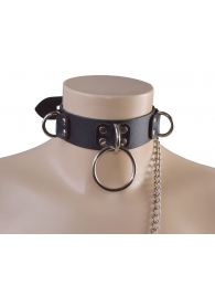 Черный кожаный ошейник Big Ring - Sitabella - купить с доставкой в Копейске