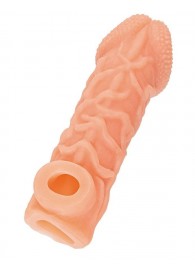 Телесная закрытая насадка с венками Cock Sleeve Size S - 13,8 см. - KOKOS - в Копейске купить с доставкой