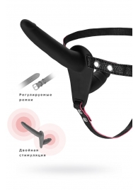 Черный страпон на ремнях с вагинальной пробкой - 15 см. - ToyFa - купить с доставкой в Копейске